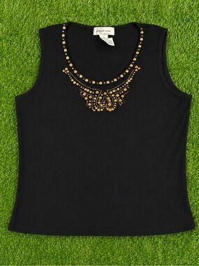 Vintage Kikit Studio Black Ribbed Studded Tank Top XL Y2K